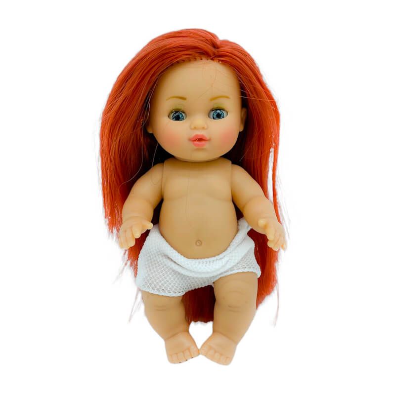 Muñeca Mini Cocoletas desnuda Folk Artesanía original, colección 15 cm pelo liso extra largo. Fabricada en España - Pelo Pelirrojo