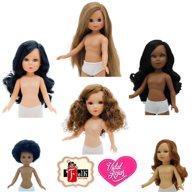 Muñecas desnudas Folk Artesanía y Vidal Rojas Dolls original, colección completa de muñecas desnudas.