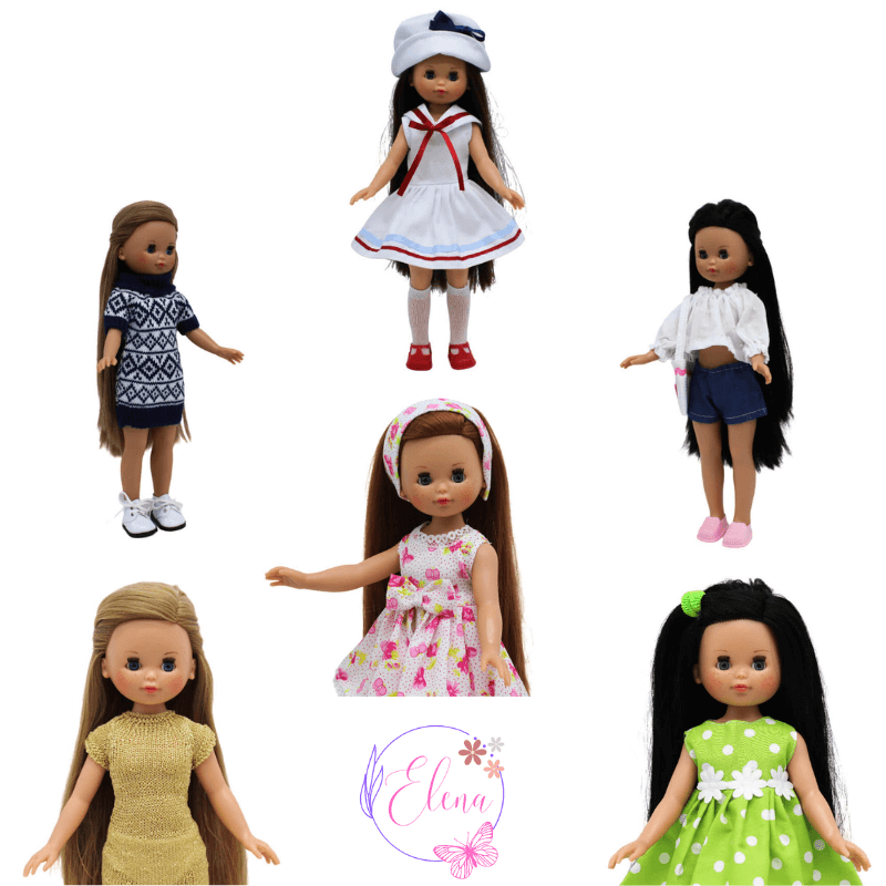 Muñeca colección Elena 35 cm. original Folk Artesanía 100% vinilo vestidos edición limitada